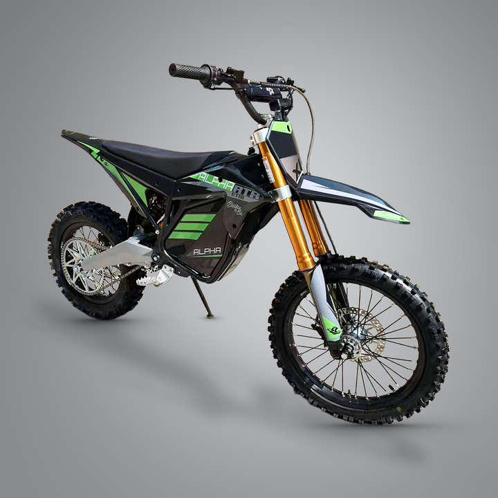 ETM RTR XL Alpha electric dirt bike, front three-quarter studio view