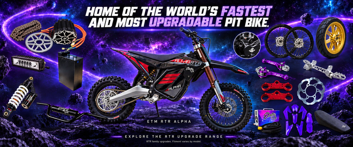 ETM RTR Alpha electric pit bike and RTR performance upgrades. Explore the RTR upgrade range; fitment varies by model.